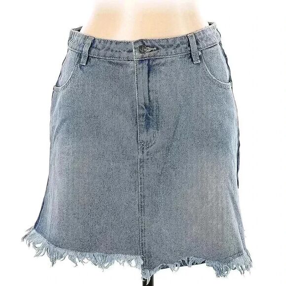 MPD Womens Light Wash Denim Skirt Size M Jean Skirt Raw Hem. - Picture 2 of 5